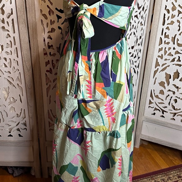 Farm Rio Tie Back Dress Square Neck Tiered Tropical Dress - Picture 7 of 7